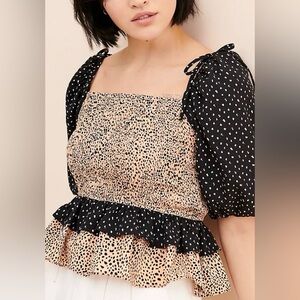 EUC Anthropologie La Ven Speckled Print Peplum Blouse